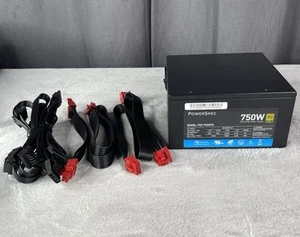 Fuente de alimentación conmutada completamente modular PowerSpec 750W 80 Plus caja abierta dorada, leer - Imagen 1 de 9