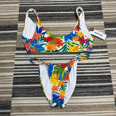 Hurley 2-Piece Swimsuit Beach Botanicical 2-Way Top Cheeky Bottom Multi SIze L - Image 1 of 4