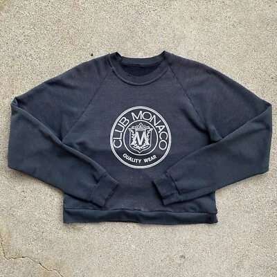Sudadera De Colección Años 80 Club Monaco Calidad Ropa Cuello Redondo Desteñida Negra Med Cuadrada Foto 1 de 4