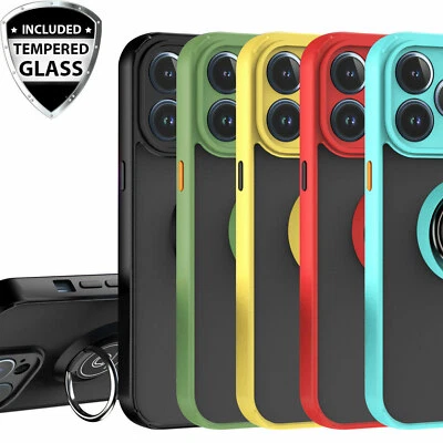 For iPhone 13 12 11 16 17 Pro Max Clear Ring Stand Magnetic Tempered Glass Case - Image 1 of 4