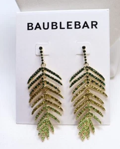 Baublebar Gold Tone Green Crystal Just Breezy Leaf Post Drop Earrings $48 New - Picture 1 of 3