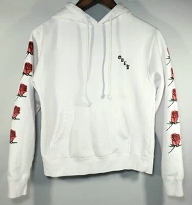 OBEY White Pullover Hoodie | Women's S | Roses Propaganda Long Sleeve Sweatshirt - Picture 1 of 9