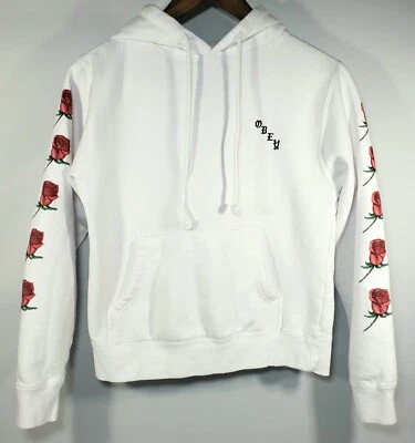 OBEY White Pullover Hoodie | Women's S | Roses Propaganda Long Sleeve Sweatshirt - Image 1 of 4