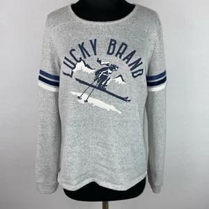 Lucky Brand Womens M Gray Blue White Skier Ski Slope Pullover Long Sleeve AU - Picture 1 of 10