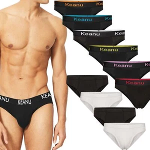 Mens 6 Pack Keanu 100% Cotton Slip Briefs Designer Waistband Underwear S - 2XL - Picture 1 of 29