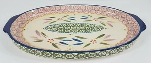 Temp-tations by Tara One World beige blue 13.5 in oval oblong plate platter tray - Picture 1 of 8