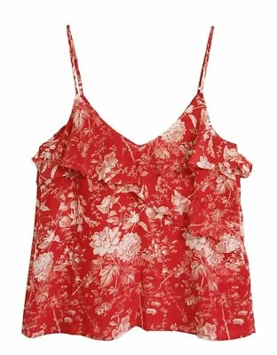 Hermosa camiseta sin mangas LUCKY BRAND para mujer floral roja seda cami con volantes XL X $89 Foto 1 de 4