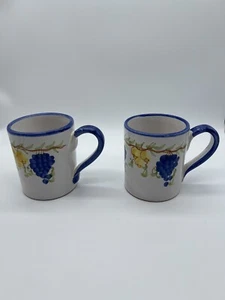 2 Ceram Vietri Coffee Mugs Fruit Pattern Made/Painted by hand in Italy - Picture 1 of 9
