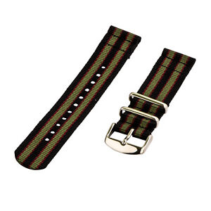 2 Piece Classic NATO Striped Nylon Replacement Watch Band - Choose your size!
