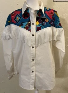 Vintage Sas’sa Womens Fringe Western Shirt, Sz M, Cowgirl Rodeo Barrel Race, USA - Picture 1 of 15