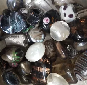 Lampwork Beads, 1/2 LB Bulk, Black, Gray, White, Silver, Handmade Glass - Picture 1 of 2