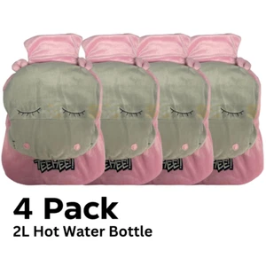 4 x 2L Botella de Agua Caliente Litro Goma Natural con Cubierta Hipopótamo Cojín Suave Rosa - Imagen 1 de 5