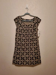 AK ANNE KLEIN WOMENS ABSTRACT GROMMET DRESS BLACK MULTI SZ 4 NWT - Picture 1 of 3