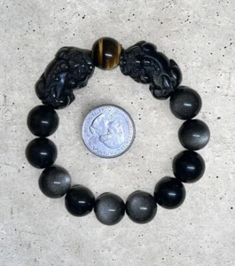 Feng Shui Wealth Obsidian Bracelet Pixiu Money Good Luck Protection New - Picture 1 of 3
