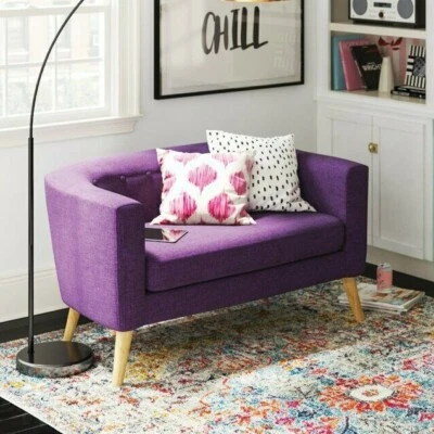 Sofá loveseat con brazo trasero con botones morados muebles para el hogar sala de estar mediados de siglo moderno Foto 1 de 4