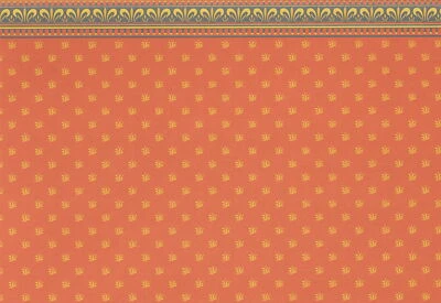 Papel pintado casa de muñecas Brodnax "Jubileo" rojo/naranja dorado azul escala 1:12 Foto 1 de 3