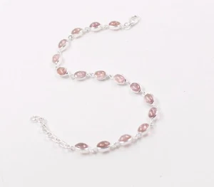 925 Sterling Silver Bracelet Pink Color Tourmaline Jewelry For Birthday Gift - Picture 1 of 4