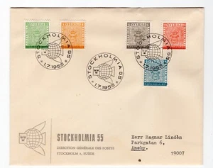 SWEDEN 1955 100 YEARS OF SKILLING BANCO STAMPS 479-483 STANDARD VIGNETTE FDC - Picture 1 of 1
