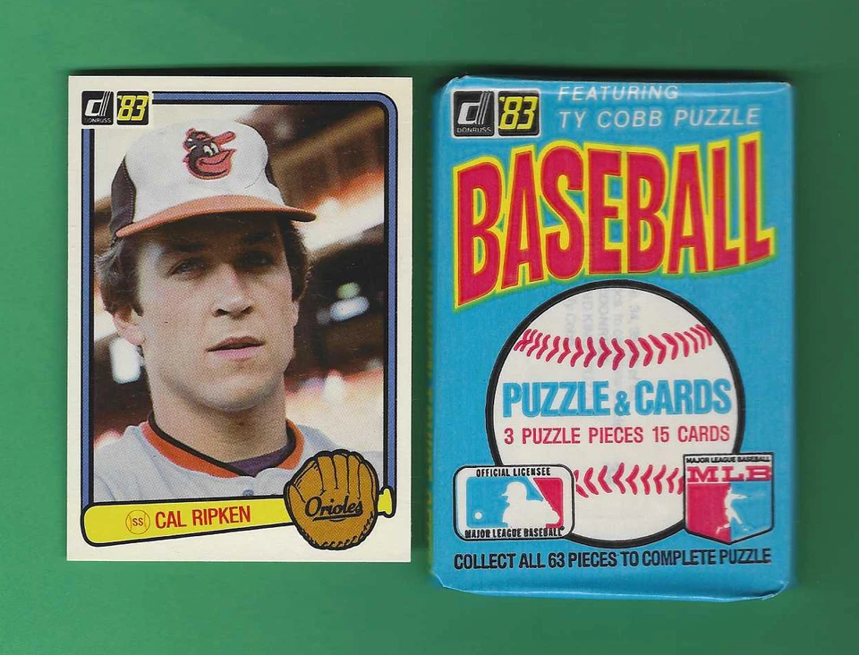 Paquete de cera Donruss Baseball BBCE 1983 + Tarjeta de béisbol Donruss Cal Ripken #279 1983 Foto 1 de 4