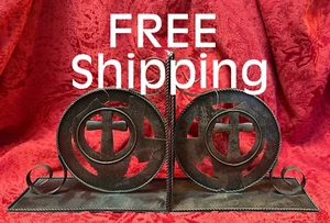 Lightweight TEXAS Metal Book Ends / Holder Home Decor with Cross (Each 8" x 8") - Picture 1 of 6
