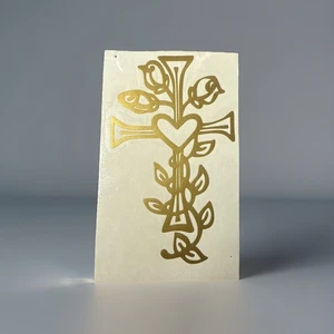 Gold 2 X4 Cross with Rose Vines Permanent Vinyl Decal Sticker Window Car Truck - Bild 1 von 2