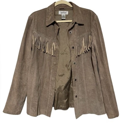 Alfani Vtg Women's Fringe Leather Suede Jacket Size L Western Boho Festival - Image 1 of 4