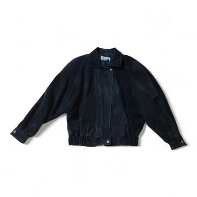 复古 90 年代 Liz Thomas 黑色皮革夹克女式 M 码重型全拉链 Snap 二手状况完好 — 第 1/4 张图片