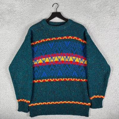 Suéter Tejido Vintage Años 90 Para Hombre Mediano Lana Rayas Verde Pescador Coleccion Foto 1 de 4