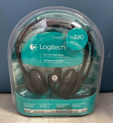 Logitech H390 USB Wired Headset Noise Cancal Mic Over Ear Stereo PC MAC New Seal - Image 1 of 2