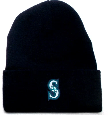 Seattle Mariners flat cotton applique on Navy beanie cap hat. See details