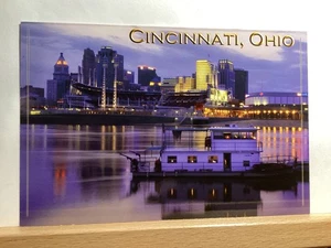 Serene Dusk Scene of Ohio River and Downtown Cincinnati, OH - Vintage Postcard - Picture 1 of 3
