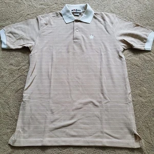 Boast Shirt Mens M Beige Polo Striped Vintage Cotton Short Sleeve Logo Tennis - Picture 1 of 7