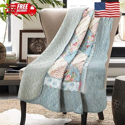 Colcha Colcha Original 100% Algodón Patchwork Talla Doble Azul Floral Foto 1 de 4