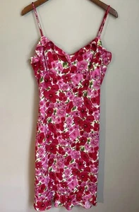 Vintage La Belle Dress Babydoll Stretch Ruffle 90s Y2K Pink Red Floral Empire L - Picture 1 of 8