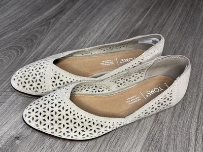 TOMS Jutti Ballet Flats 6.5 Taupe Perforated Slip On Comfort Walking Shoes - Image 1 of 4