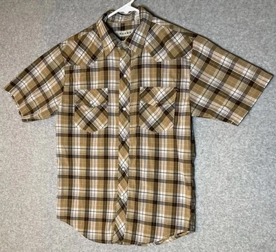 Camisa a Presión Roper Cuello Perla Niños Grande Marrón A Cuadros Hilo Metálico Vaquero Foto 1 de 4