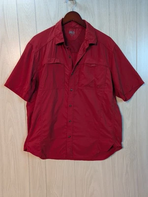 REI Men’s Rust Red Cotton Short Sleeve Camp Shirt Size Large Breathable - Image 1 of 4
