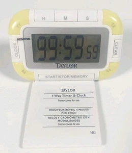 Taylor Pro Digital 4-Event Kitchen Cooking Timer & Clock White/Green - 4 Modes - Picture 1 of 8