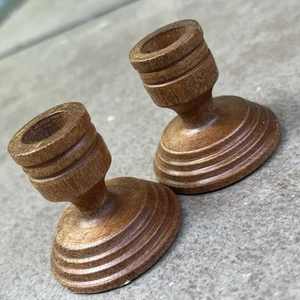 Vintage Small Turned Wooden Candlestick Holders by Hallmark / 2" Tall - Set Of 2 - Picture 1 of 7