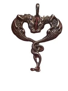 Fantasy Double serpent kiss steam punk heart pendant - Picture 1 of 2