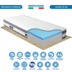 Materasso singolo memory 80x190 sfoderabile con fodera in fibra d'argento H25 cm - Foto 1 di 11