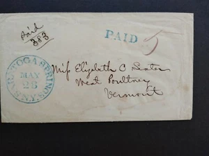 New York: Saratoga Springs 1848 (circa) Charge Box 383 Stampless Cover, Blue CDS - Picture 1 of 2