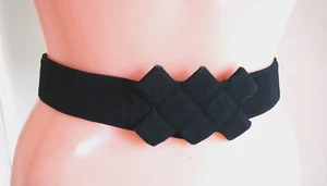 VTG 30s 40s 1.5" Wide Belt Black Crepe Fabric Clip Clasp to 30"  DECO adjustable - Picture 1 of 5