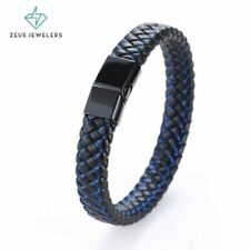 MGZDH Mens Leather Bracelet with Titanium Steel Magnetic Buckle Hand-Woven Bracelet 