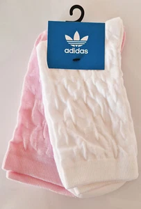 Adidas Originals Womens Socks 2 Pairs Crew Jacq Trefoil Pink White New Genuine - Picture 1 of 4