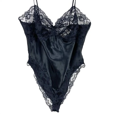 Body de peluche negro de encaje vintage Victoria’s Secret Gold Label para mujer talla M Foto 1 de 4