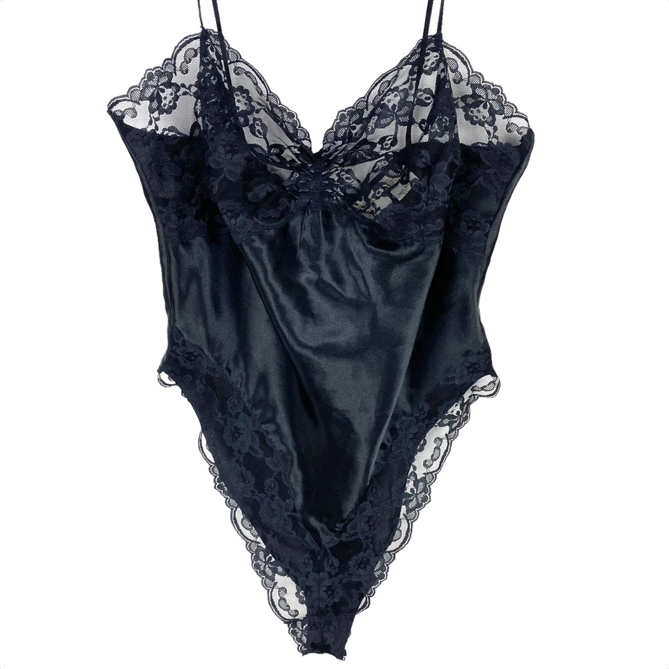 Body de peluche negro de encaje vintage Victoria’s Secret Gold Label para mujer talla M Foto 1 de 4