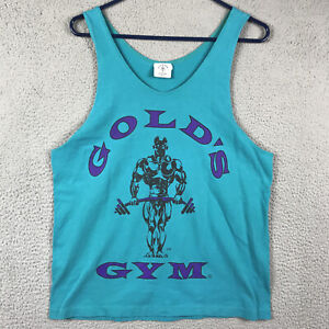 Golds Gym Tank Top Mens Medium Blue Vintage St Thomas 90's Weightlifting