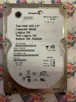Hard Disk Usato IDE 2,5" 60GB SEAGATE ST96812A 9W3882-188 3.06 06351 WU - Immagine 1 di 4