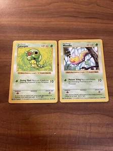 Shadowless Caterpie 45/102 & Weedle 69/102 Base Set 1999 Vintage Pokemon Karten - Bild 1 von 2